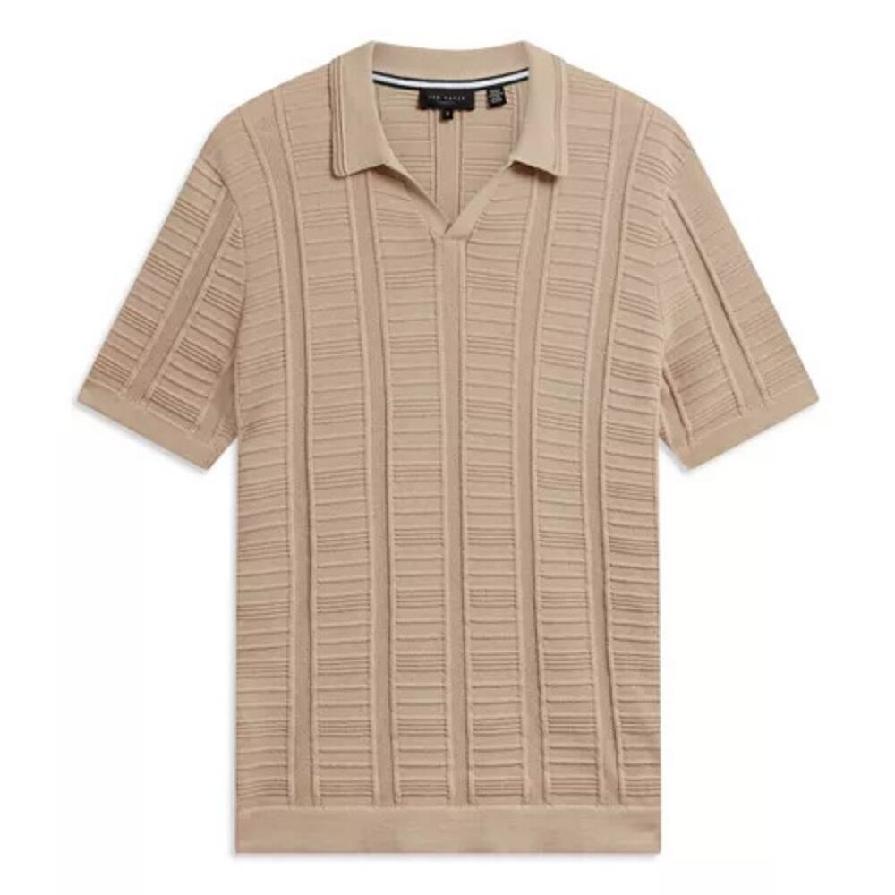 Ted Baker Ruzza Men's Tan Open Collar Pullover Polo Shirt - Large (4) - NWT